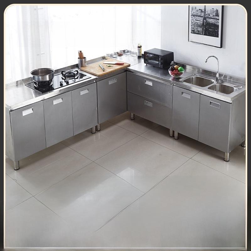 台一体农村储物收纳碗柜家用小户型304整体不锈钢厨房橱柜简易灶