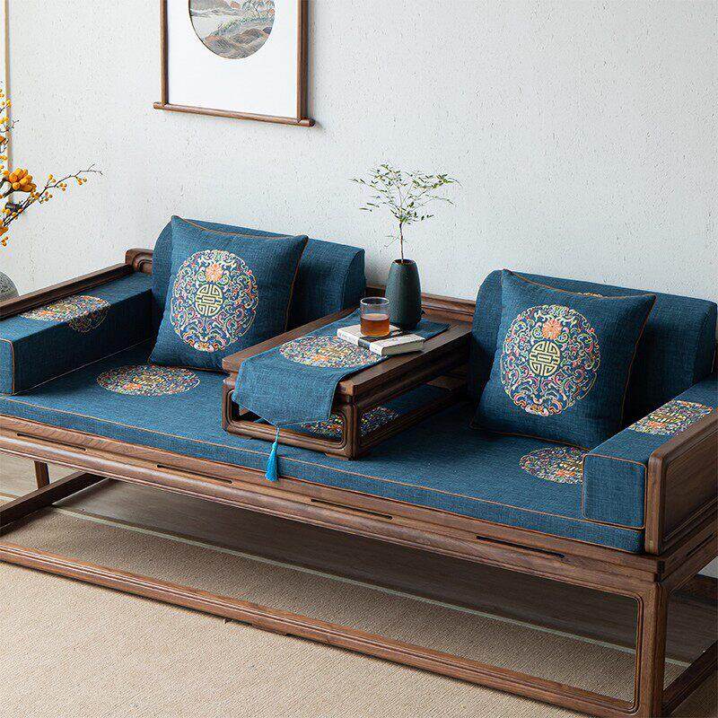 新中式红木沙发坐垫防滑罗汉床垫子五件套乳胶海绵椰棕垫布艺定做