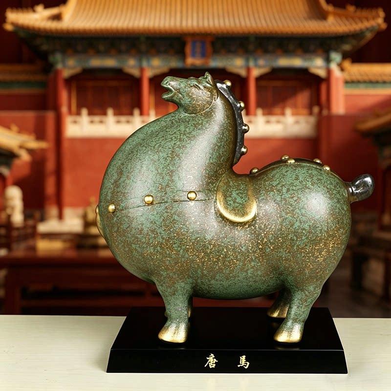 陶瓷绿色唐马摆件西安文创生肖马工艺礼品摆饰客厅店铺开业乔迁装