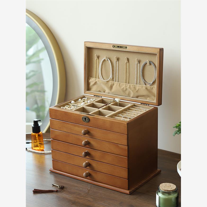 实木首饰盒收纳盒2024新款高档精致木质覆古国风珠宝盒饰品新中式