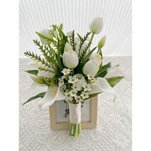 韩式新娘结婚手捧花婚纱摄影拍照小清新玫瑰郁金香混搭仿真花束