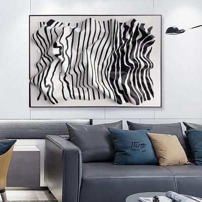 手工立体黑白皮革实物画设计纹路售楼处样板房沙发背景玄关装饰画