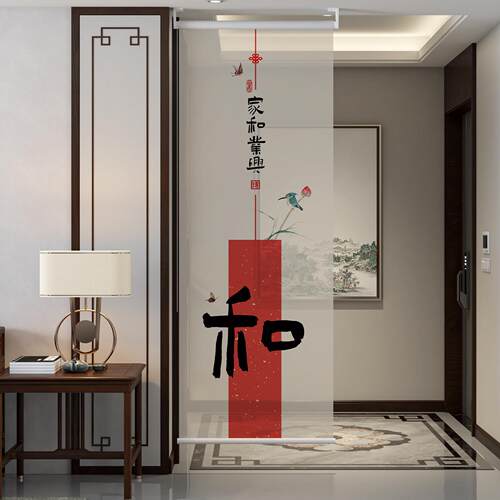 新中式挂帘软隔断帘入户玄关挂屏吊屏升降卷帘窗帘客厅悬挂式屏风