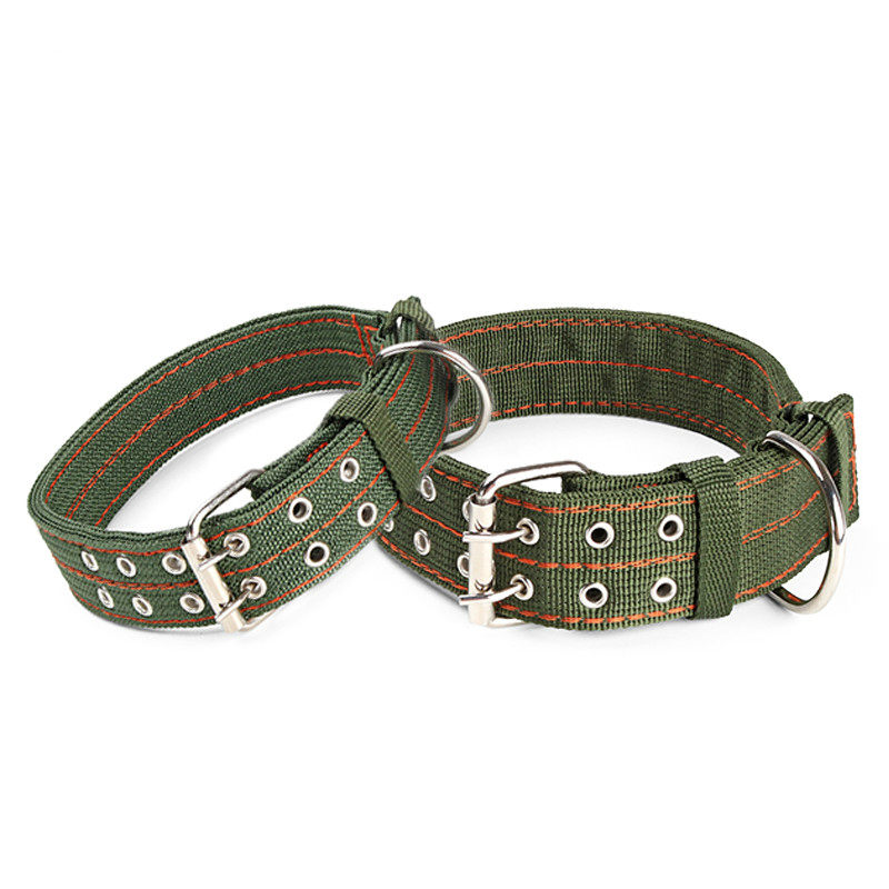 Army Green  Dog Collar Double Row Buckle Strong Adjustable P