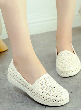 医护上班凉鞋女久站不累脚工作鞋白色塑料护士鞋夏季软底透气防滑