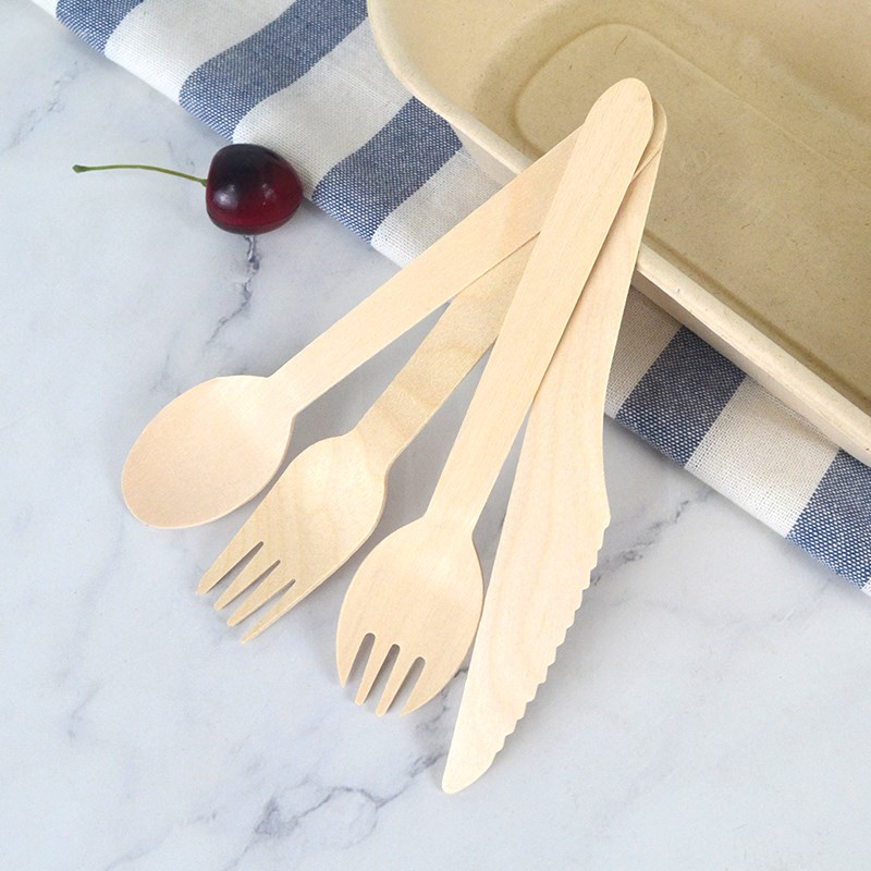勺子一次性木质蛋糕冰淇淋勺商用叉子果酱餐厅环保木叉木勺桦木刀