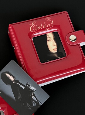 高级感红色皮质一宫格活页卡册精致明星3寸小卡照片拍立得相册本