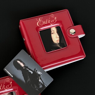 高级感红色皮质一宫格活页卡册精致明星3寸小卡照片拍立得相册本