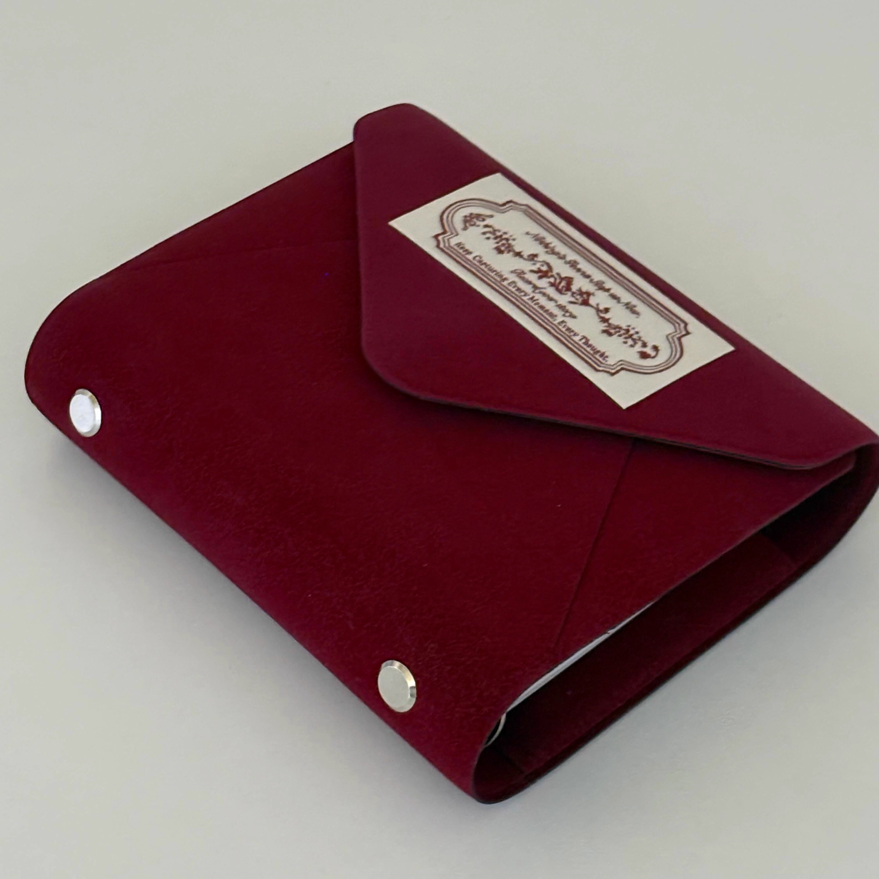 复古酒红丝绒三折M5活页手账本