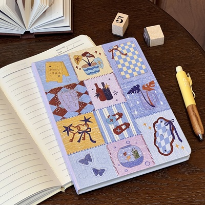 韩系拼布风A5硬壳笔记本简约高颜值小学生加厚横线日记本可爱本子