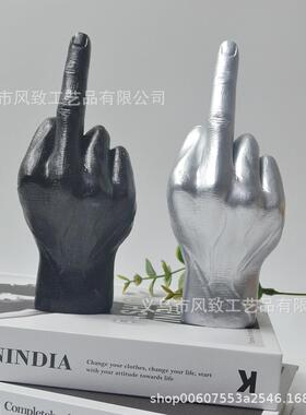 跨境个性手指雕塑 手势桌雕 竖中指雕塑装饰家居室内装饰摆件