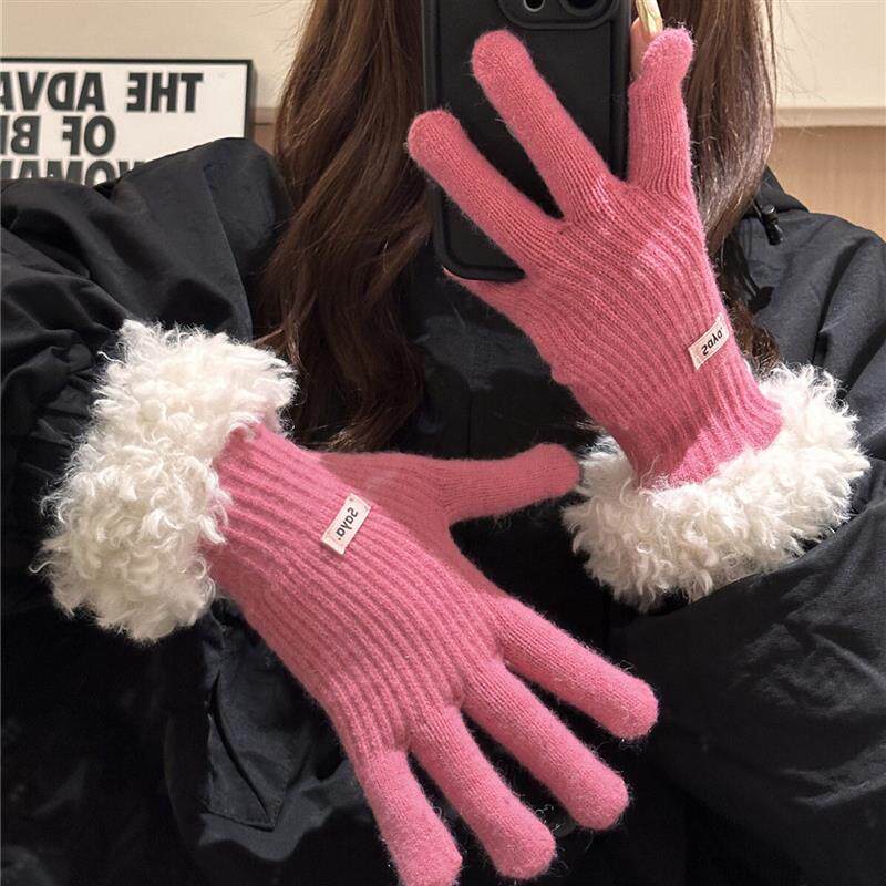 手套女冬2024新款韩版加厚保暖毛线针织分指手套可触屏潮跨境爆款