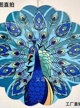 跨境爆款金属庭院猫头鹰风旋器3D动态旋转风铃装饰不锈钢风车挂件