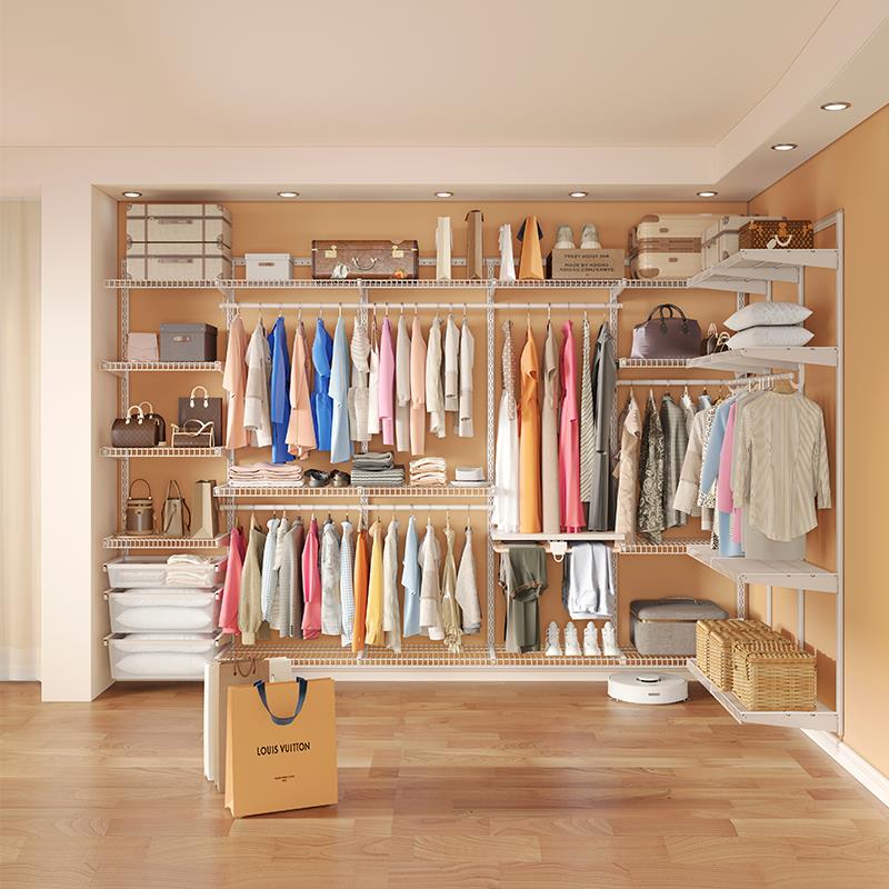 7K金属衣柜衣帽间步入式开放式货架式衣柜卧室上墙砌墙钢架框架定