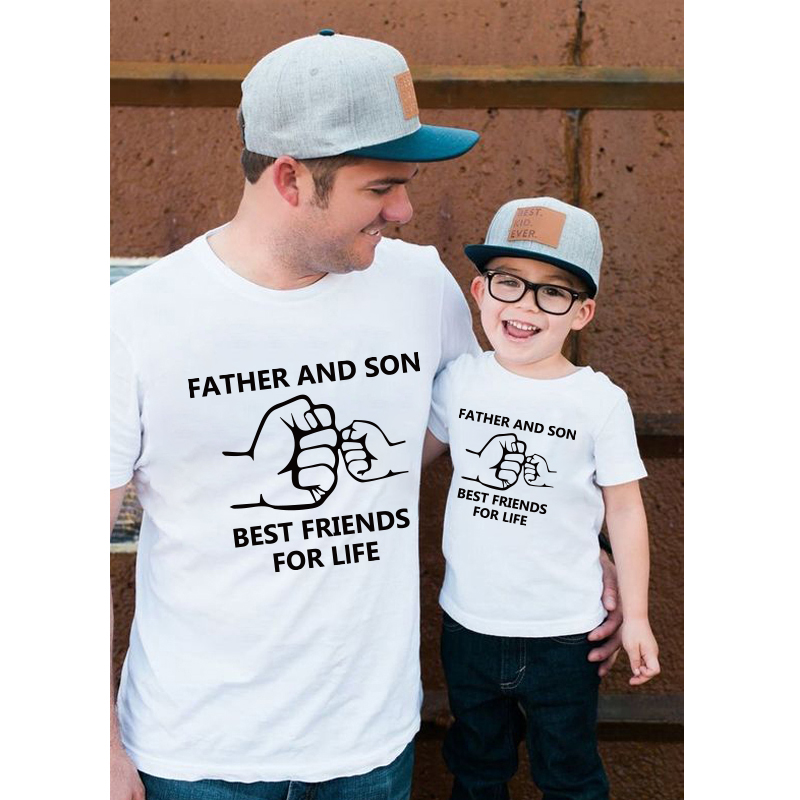 新品Father and son best friends for life print T-shirt Famil