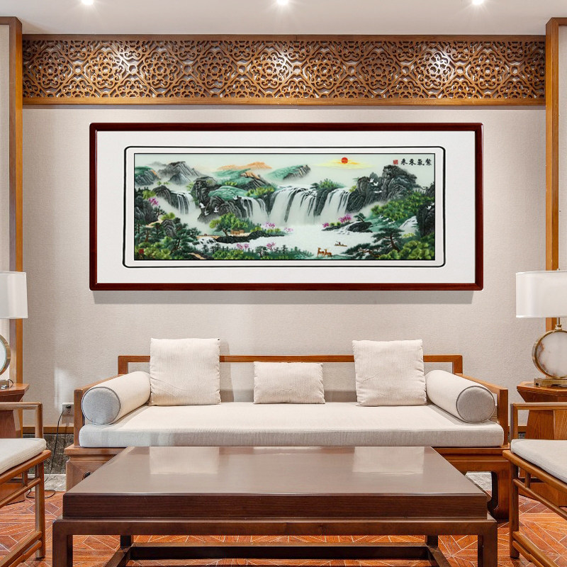好货刺绣画实木框客厅装饰画真丝手工苏绣成品挂画新中式家居三联