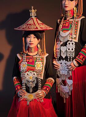 新品凉山彝族女士服装配饰仿银美姑斗笠尖顶帽子新娘复古民族风摄