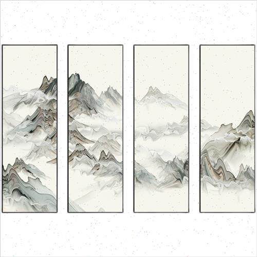 极速新中式客厅沙发背景墙装饰画茶室禅意水墨挂画办公室四联山水