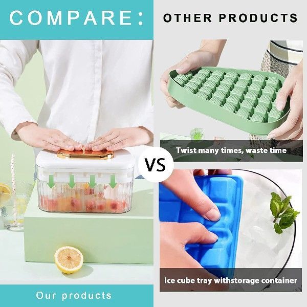 新品Silicone Press Type Ice-Cube Tray for Freezer with Lid a
