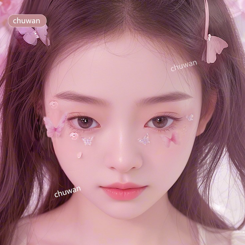 六一儿童舞台表演贴脸饰品珍珠水钻蝴蝶小花脸上贴装饰自粘免胶水