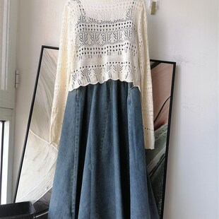 欧韩连衣裙套装女秋款2024年南法度假风那不勒斯牛仔吊带裙配开衫