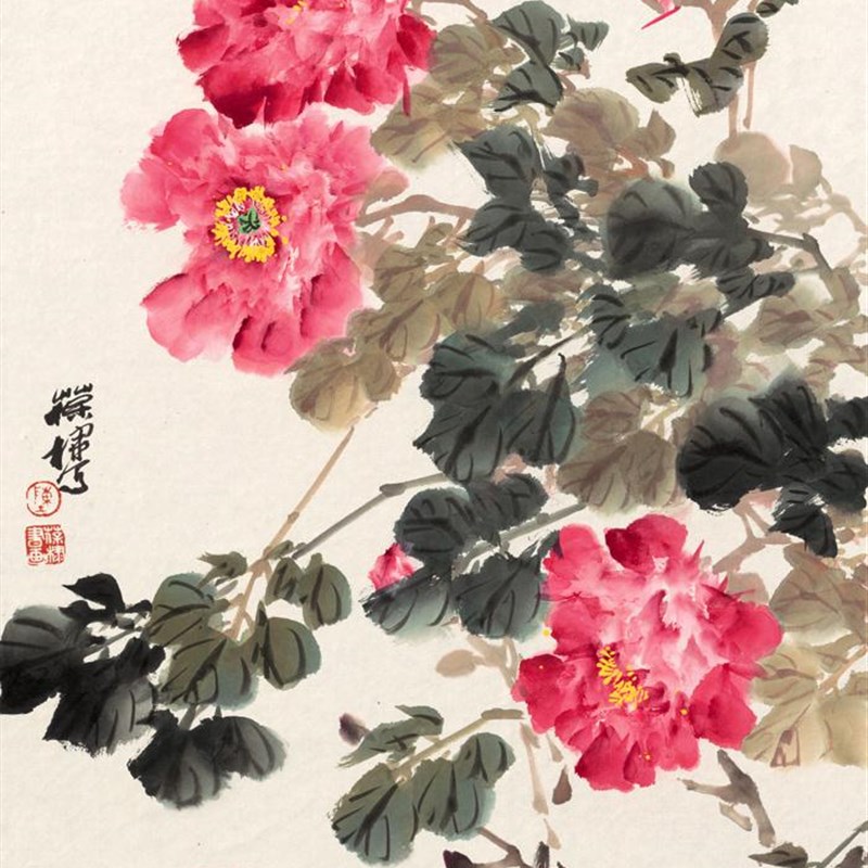 国画装饰画心名人字画宣纸高清微喷画芯 陈葆棣红艳