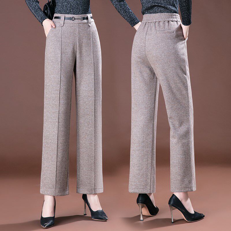 羊毛呢直筒裤女式2024年冬季新款加厚休闲裤西裤中年妈妈秋冬裤子