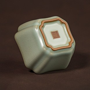 汝窑高端主人杯茶杯单杯四方杯仿古茶盏景德镇陶瓷汝瓷品茗杯开片