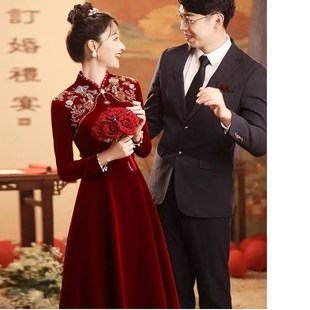 大码胖mm孕妇新中式订婚服改良旗袍敬酒服新娘高腰遮肚子结婚礼服