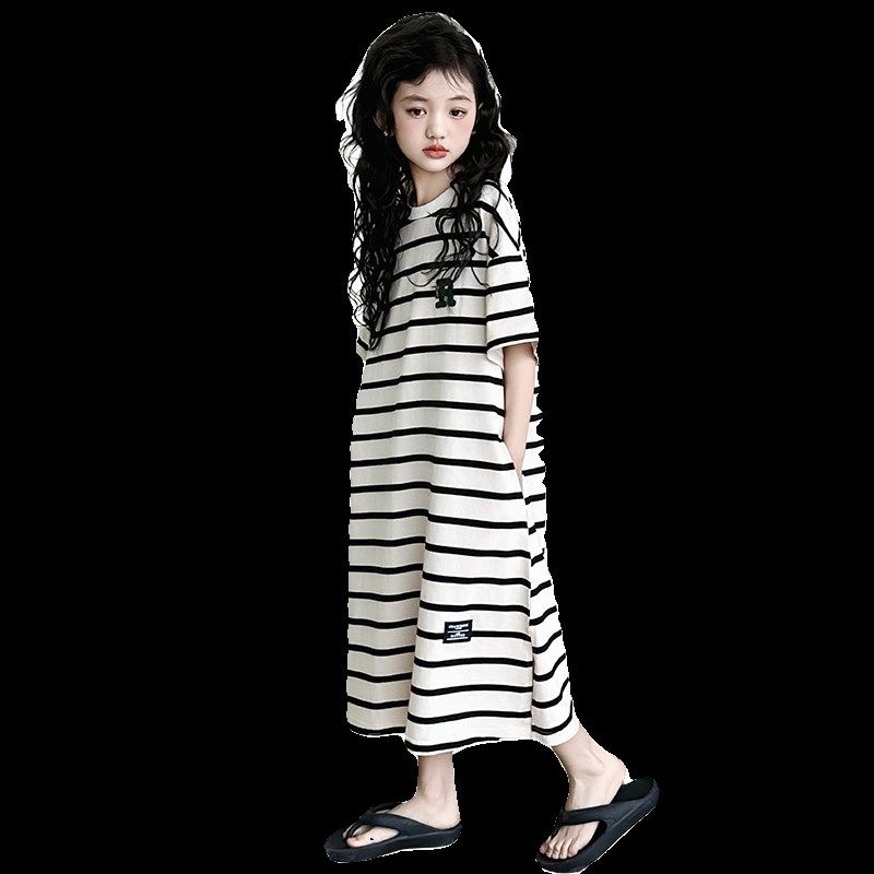 女童睡衣夏季纯棉2024新款儿童夏装连衣裙女大童薄款宽松条纹睡裙,童装/婴儿装/亲子装,家居裙/睡裙,淘宝优惠券,粉丝福利购,淘宝优惠卷