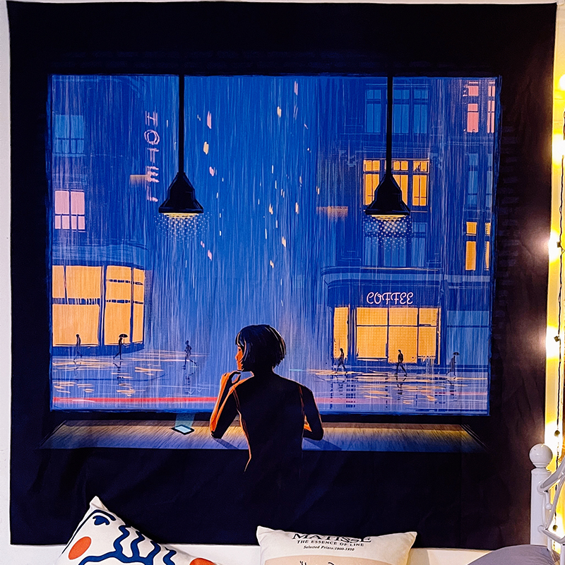 加州旅馆美式夜景背景布 房间卧室装饰床头挂布民宿墙面装饰挂毯