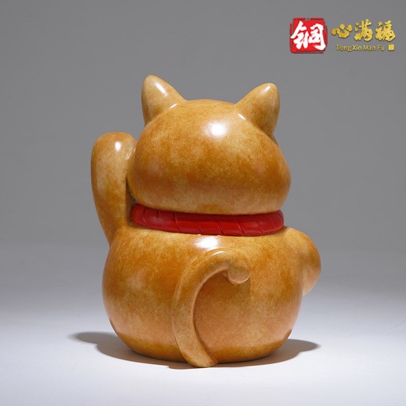 铜心满福《日进斗金招财猫》开业乔迁入户礼品 铜工艺品 桌面摆件