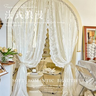 穹顶式窗帘法式韩式白色蕾丝纱帘客厅书房窗纱阳台隔断半截帘门帘