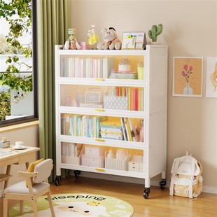 钢制书柜带门防尘书架客厅储物柜一体靠墙可移动落地置物架收纳柜