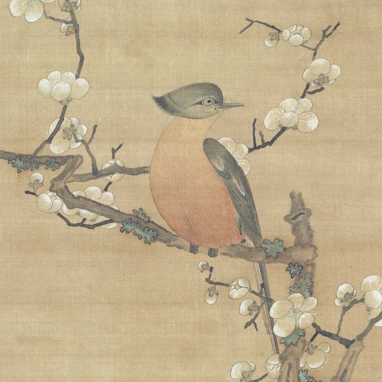 陈洪绶梅花山鸟图名家字画新中式餐厅酒店有框装饰画玄关油画布