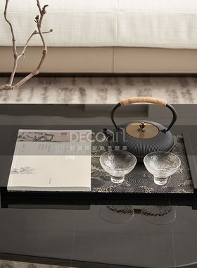 新中式酒店样板间休息区茶几水墨纹陶瓷阔口花器桌面花瓶装饰摆件