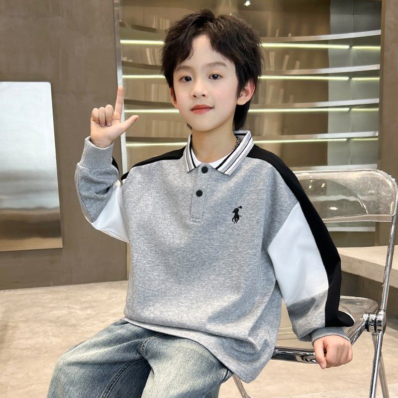 童装男童长袖POLO衫2025春秋装新款儿童撞色拼接上衣男孩春季洋气,童装/婴儿装/亲子装,儿童POLO衫,淘宝优惠券,粉丝福利购,淘宝优惠卷