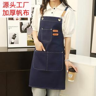 跨境外贸帆布围裙厨房家用高颜值防水围裙花店咖啡师工作围裙