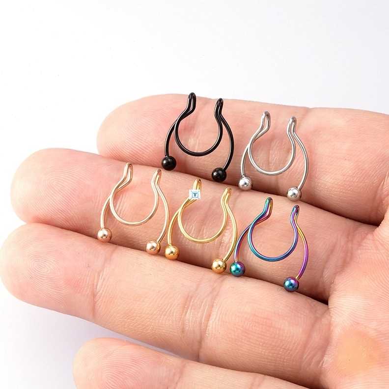 10pcs Nose Ring Fake Septum Piercing Stainless Steel Clip