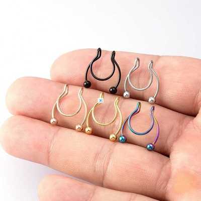 10pcs Nose Ring Fake Septum Piercing Stainless Steel Clip