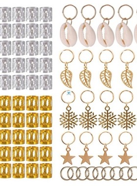 80/90/100pcs Metal African Hair Rings Beads Cuffs Tubes Char