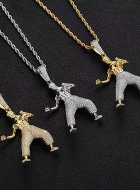 新款中国功夫李小龙吊坠微镶锆石实心立体个性Kungfu嘻哈吊坠项链