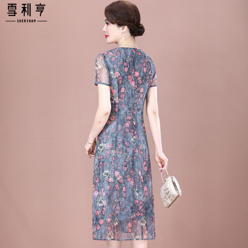 极速年轻妈妈气质夏装连衣裙洋气高贵大码遮肚50岁中年女夏季雪纺
