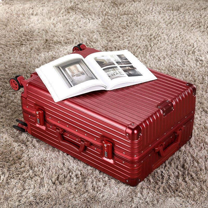 睿动红色行李箱结婚陪嫁婚礼铝框拉杆箱男女旅行箱万向轮密码箱包