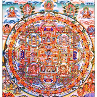 大小款中阴文武百尊坛城图密宗唐卡佛像画像挂画贴画可带实木相框