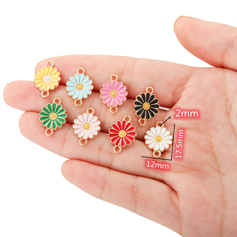 10Pcs 7Colors Zinc alloy Metal Enamel Colorblock Daisies Cha