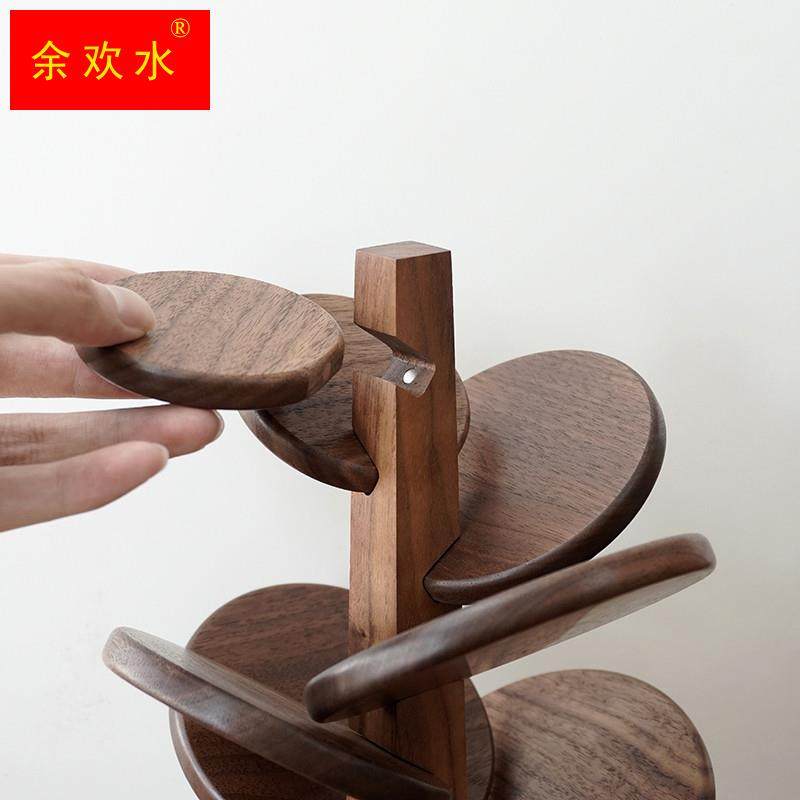 北欧创意杯垫 家用实木隔热垫餐桌垫防烫 黑胡桃小树摆件
