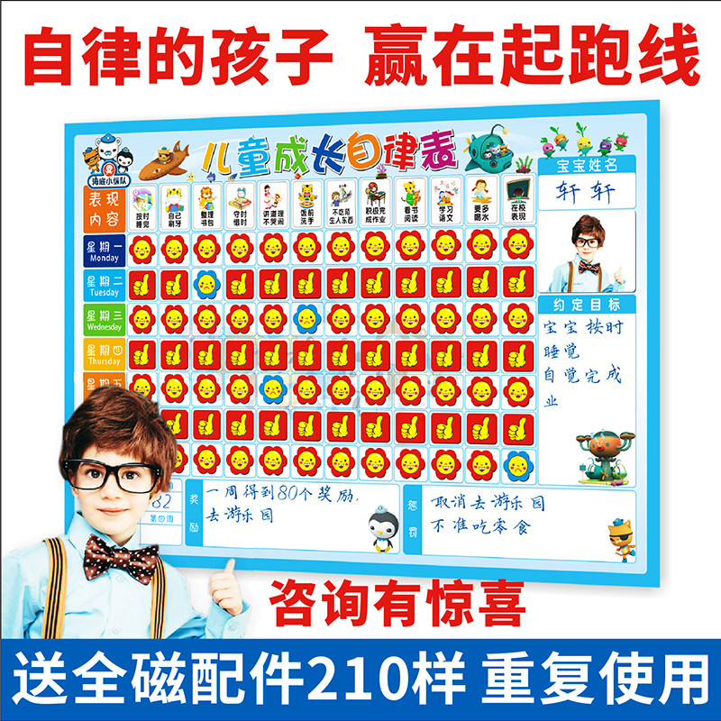 儿童成长自律表小学生宝宝生活表现栏学习家庭记录墙小红花奖励贴