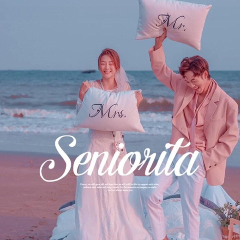 创意MR.MRS英文字枕套 婚纱影楼海边沙滩拍照道具英伦风白色被子