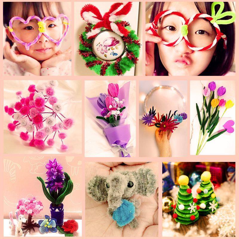 儿童益智6mm扭扭棒彩色毛毛刷条毛根毛绒条DIY幼儿园手工美劳材料